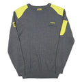 OAMTC Mens Grey & Yellow Plain Jumper Crew Neck Basic Knit M Cotton Blend