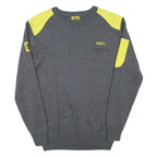 OAMTC Mens Grey & Yellow Plain Jumper Crew Neck Basic Knit M Cotton Blend