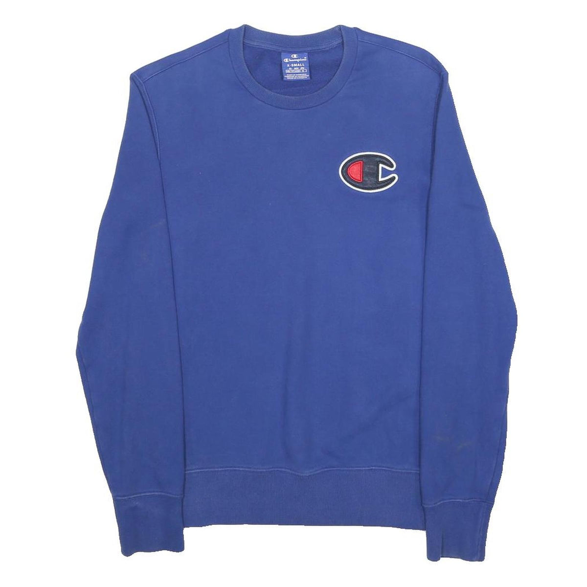 CHAMPION Womens Blue Sweatshirt Crew Neck XS Cotton Blend Pullover Logo