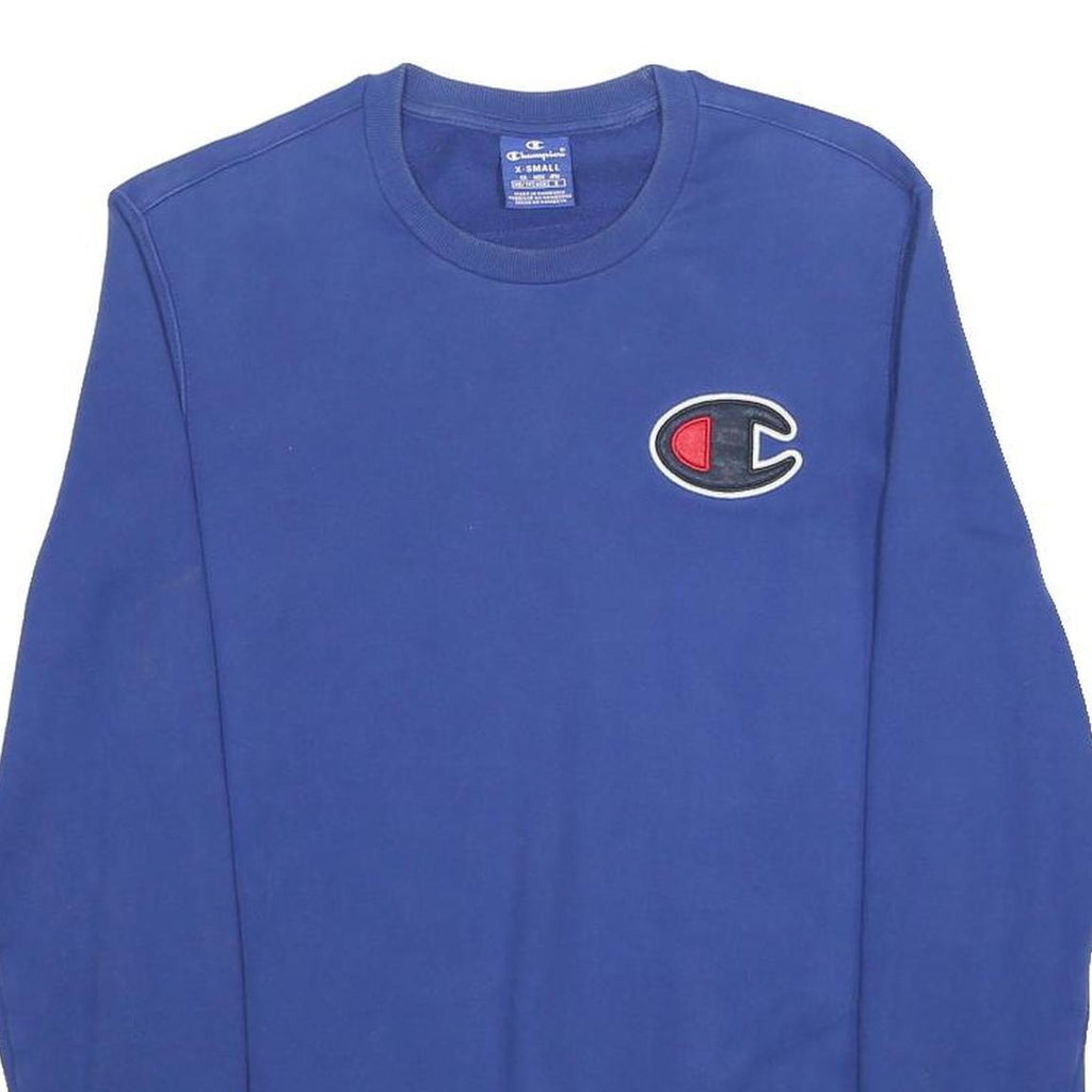 CHAMPION Womens Blue Sweatshirt Crew Neck XS Cotton Blend Pullover Logo