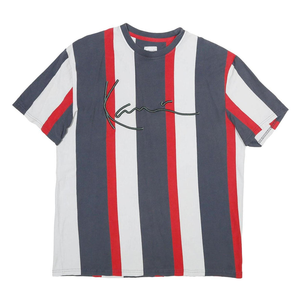 KARL KANI Mens Blue & Red & White Graphic T-Shirt L Short Sleeve Crew Neck