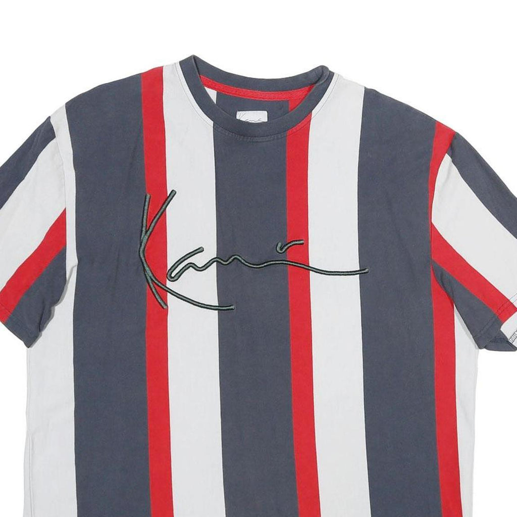 KARL KANI Mens Blue & Red & White Graphic T-Shirt L Short Sleeve Crew Neck
