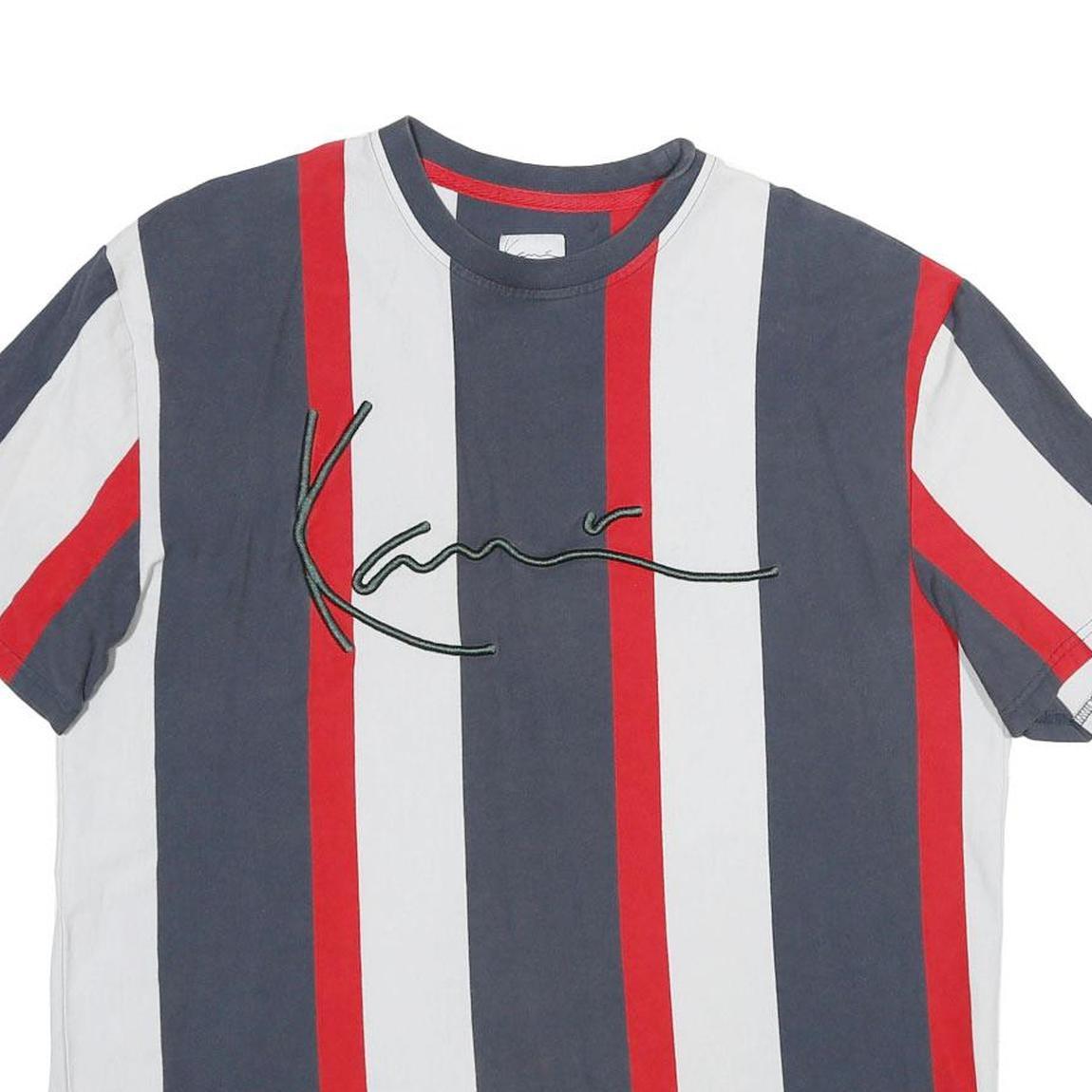 KARL KANI Mens Blue & Red & White Graphic T-Shirt L Short Sleeve Crew Neck