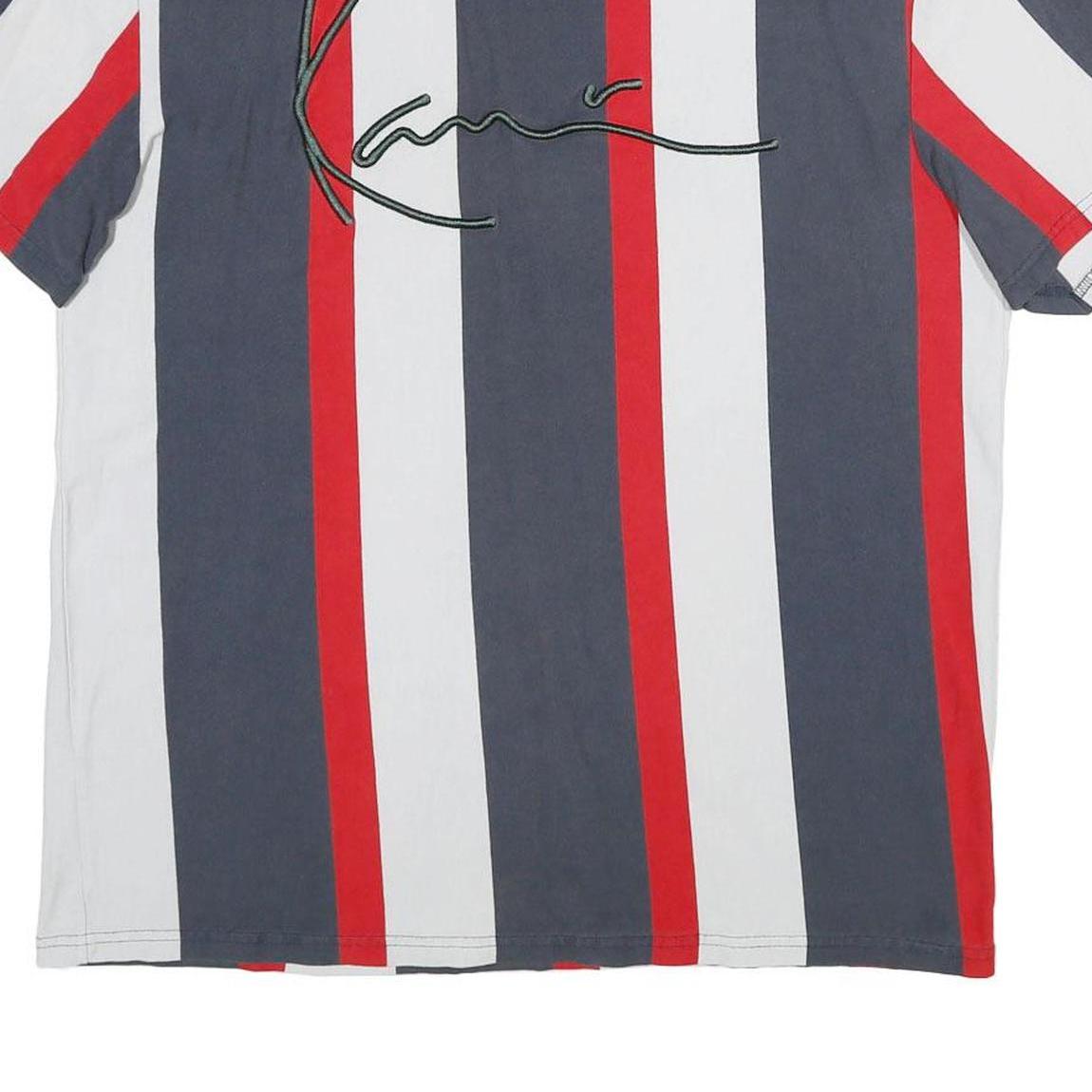 KARL KANI Mens Blue & Red & White Graphic T-Shirt L Short Sleeve Crew Neck