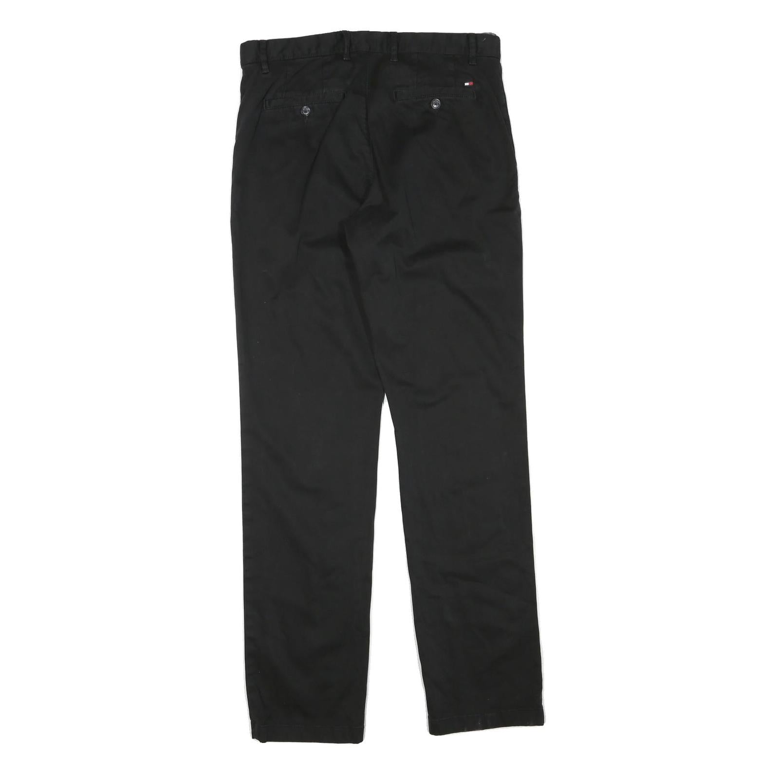 TOMMY HILFIGER Mens Cotton Blend Black Regular Fit Straight Leg Trousers W30 L32
