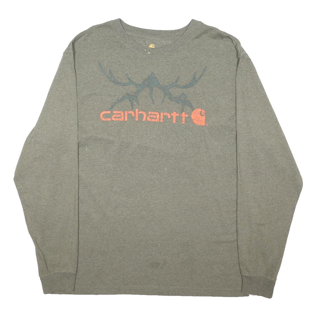 CARHARTT Mens Grey Graphic T-Shirt L Long Sleeve Crew Neck Cotton Blend Casual