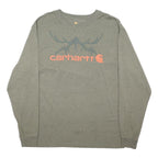 CARHARTT Mens Grey Graphic T-Shirt L Long Sleeve Crew Neck Cotton Blend Casual