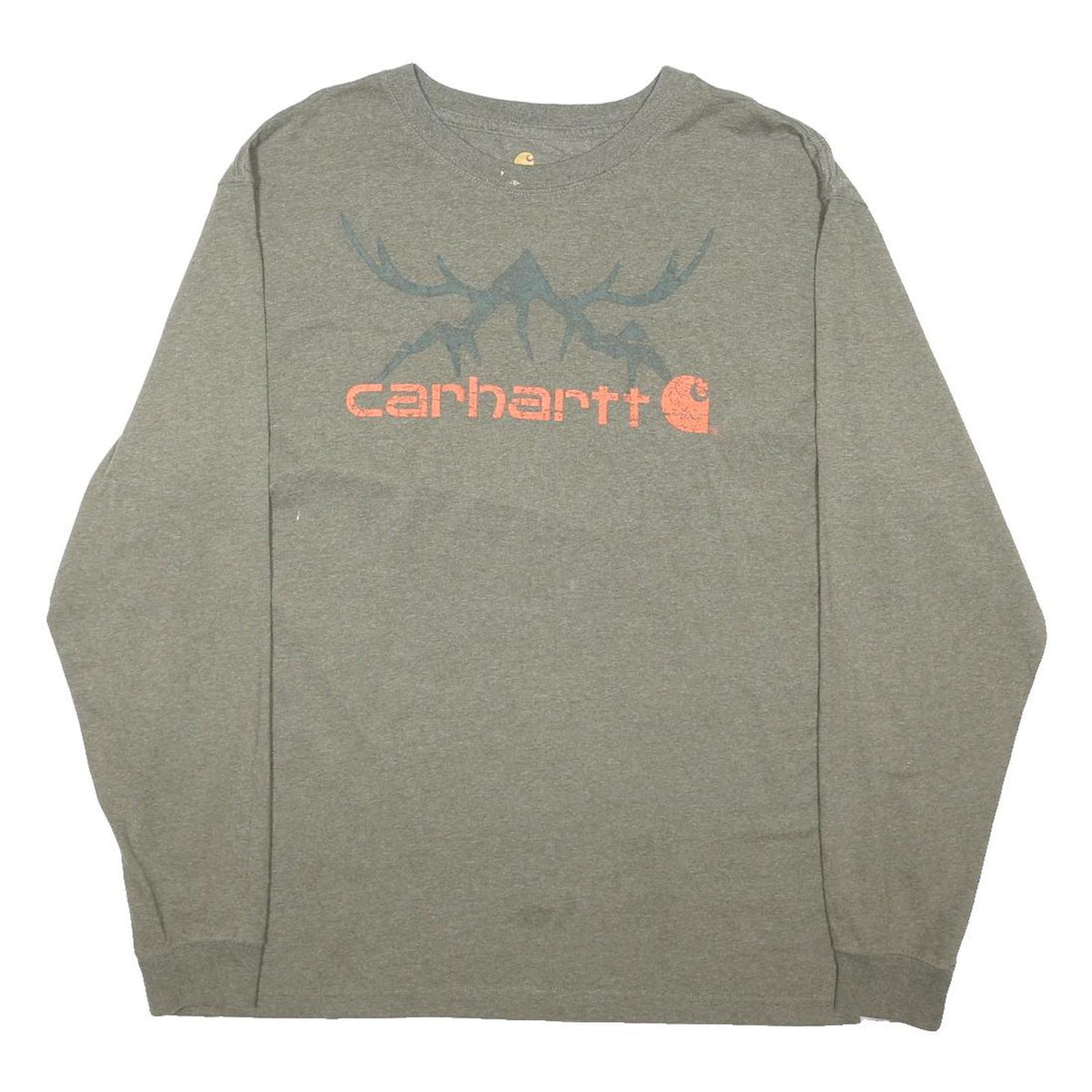 CARHARTT Mens Grey Graphic T-Shirt L Long Sleeve Crew Neck Cotton Blend Casual