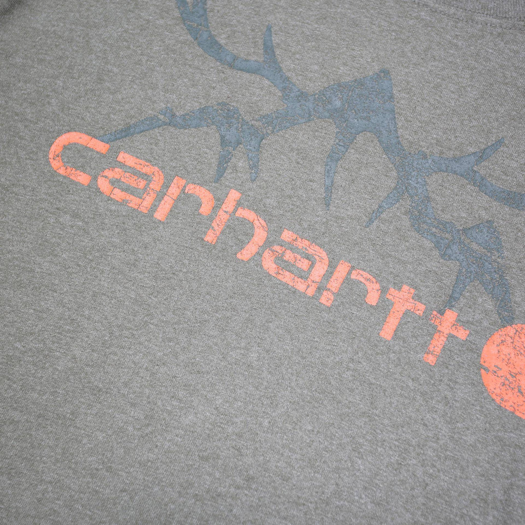 CARHARTT Mens Grey Graphic T-Shirt L Long Sleeve Crew Neck Cotton Blend Casual
