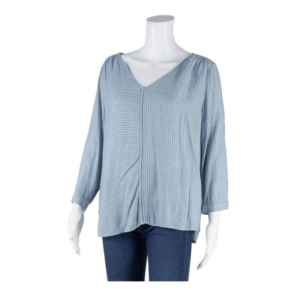 TOM TAILOR Womens Oversized Blouse Blue V-Neck 3/4 Sleeve Viscose Striped S