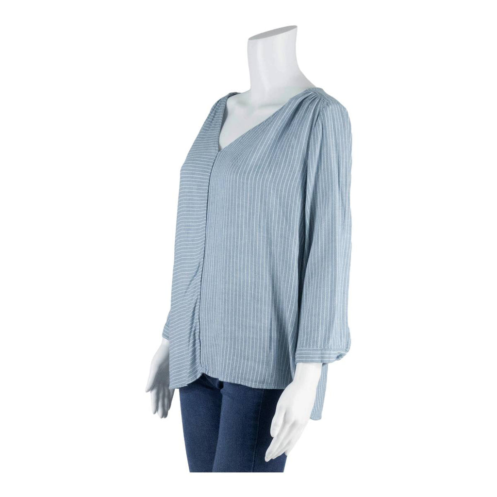 TOM TAILOR Womens Oversized Blouse Blue V-Neck 3/4 Sleeve Viscose Striped S