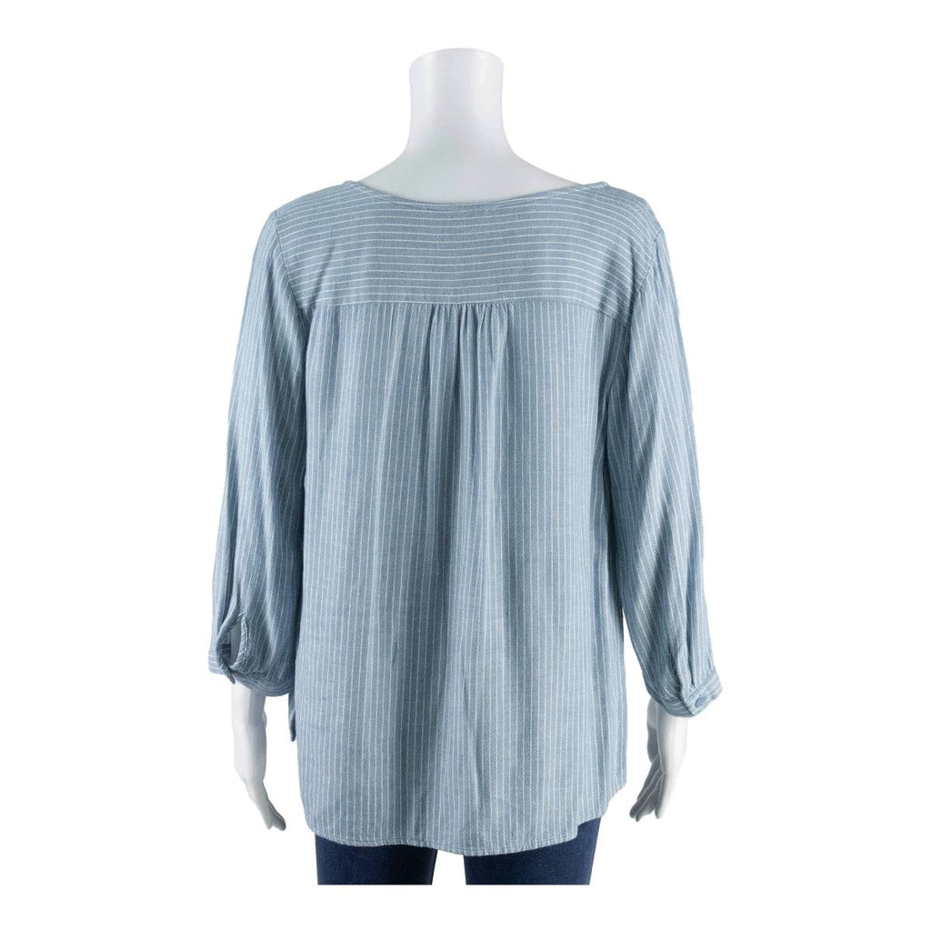 TOM TAILOR Womens Oversized Blouse Blue V-Neck 3/4 Sleeve Viscose Striped S