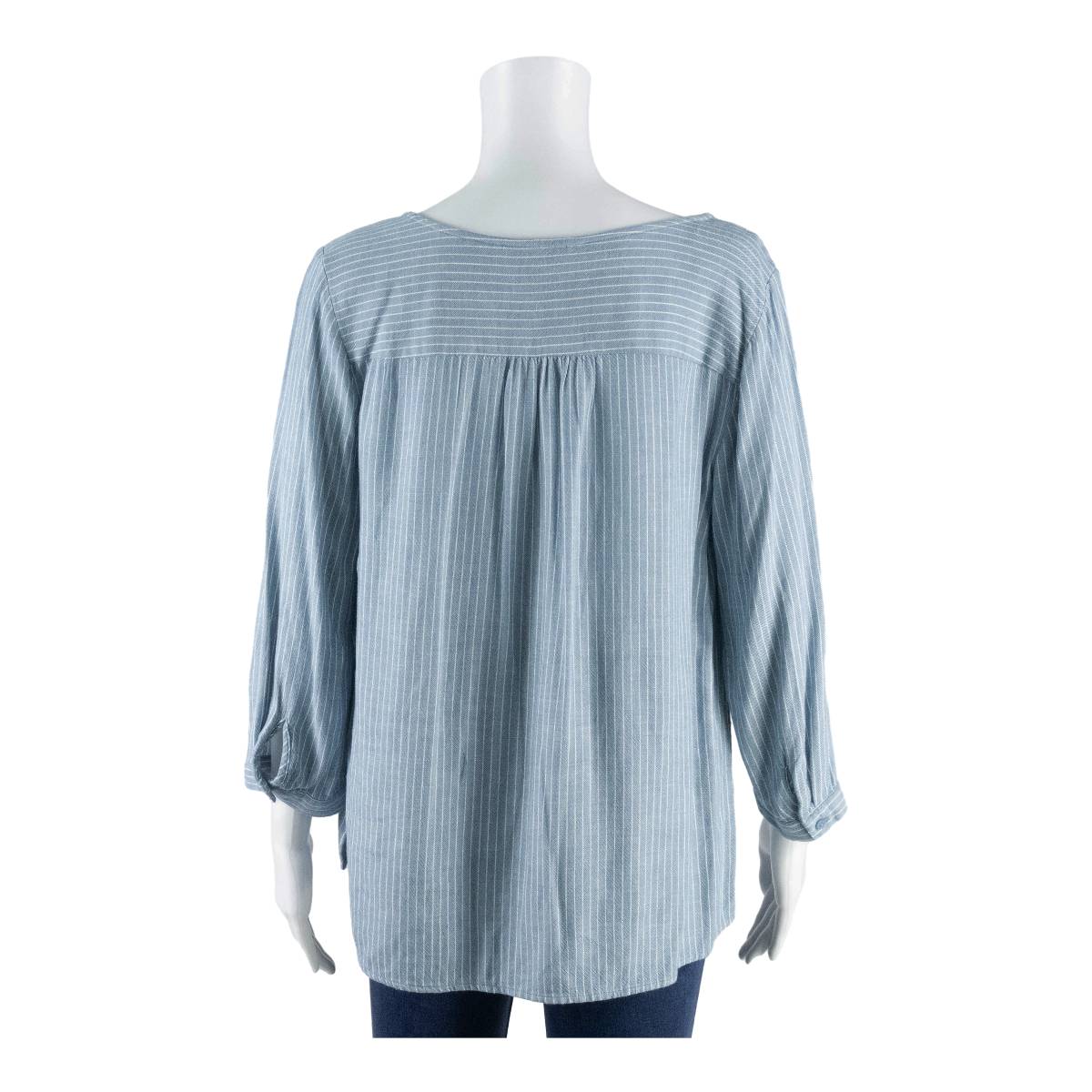 TOM TAILOR Womens Oversized Blouse Blue V-Neck 3/4 Sleeve Viscose Striped S
