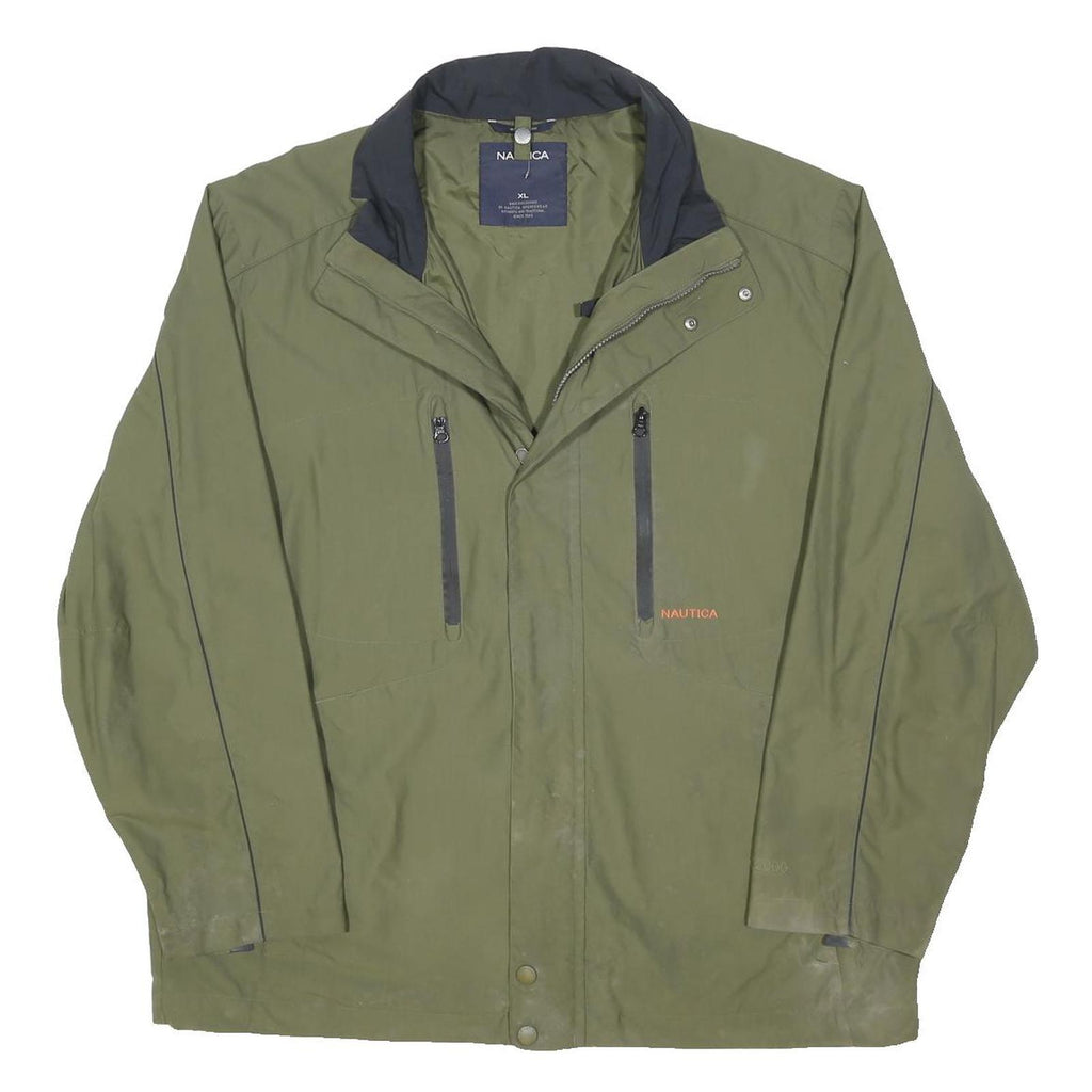 NAUTICA Mens Olive Green Outdoor Jacket L Polyester Blend Zip Plain Lightweight