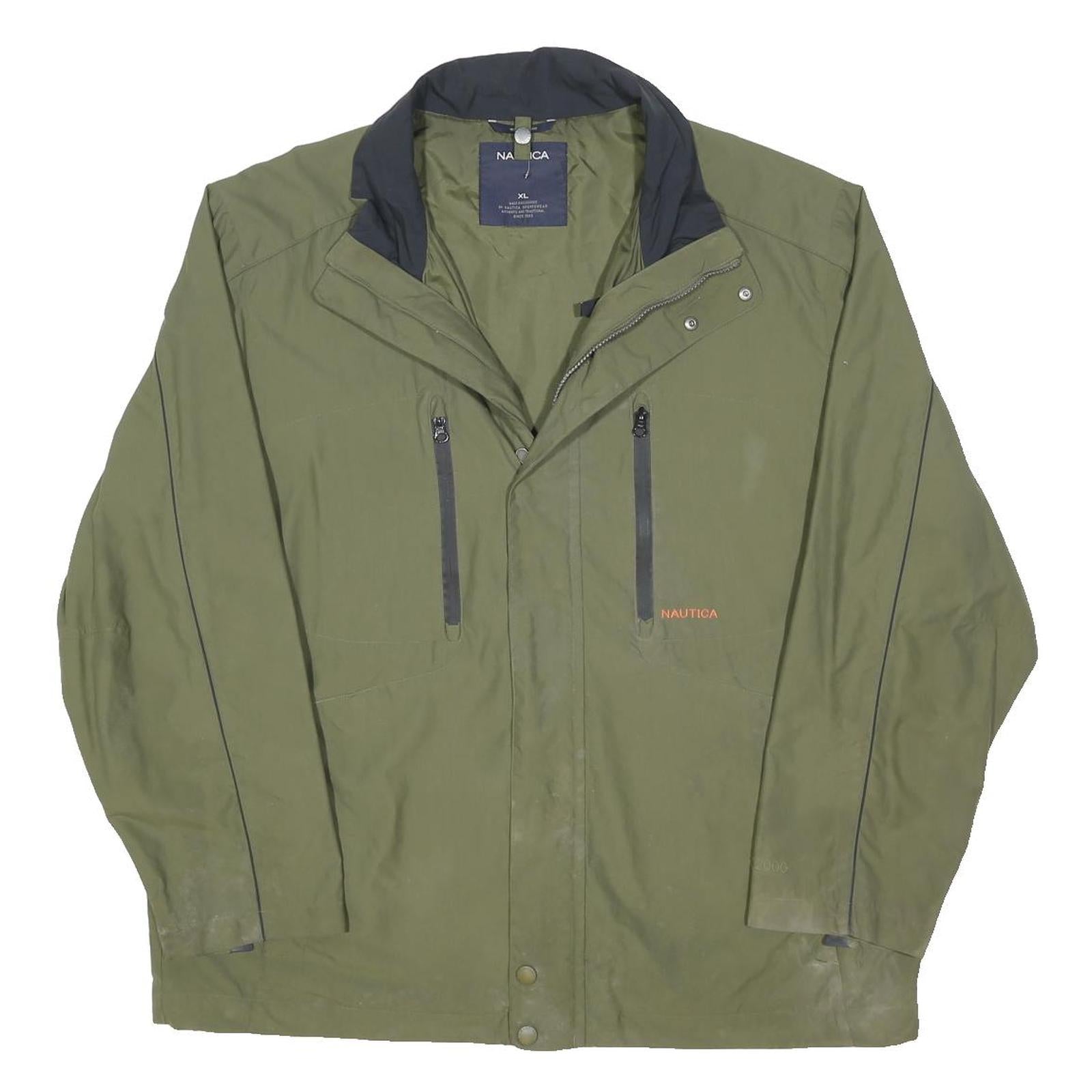 NAUTICA Mens Olive Green Outdoor Jacket L Polyester Blend Zip Plain Lightweight