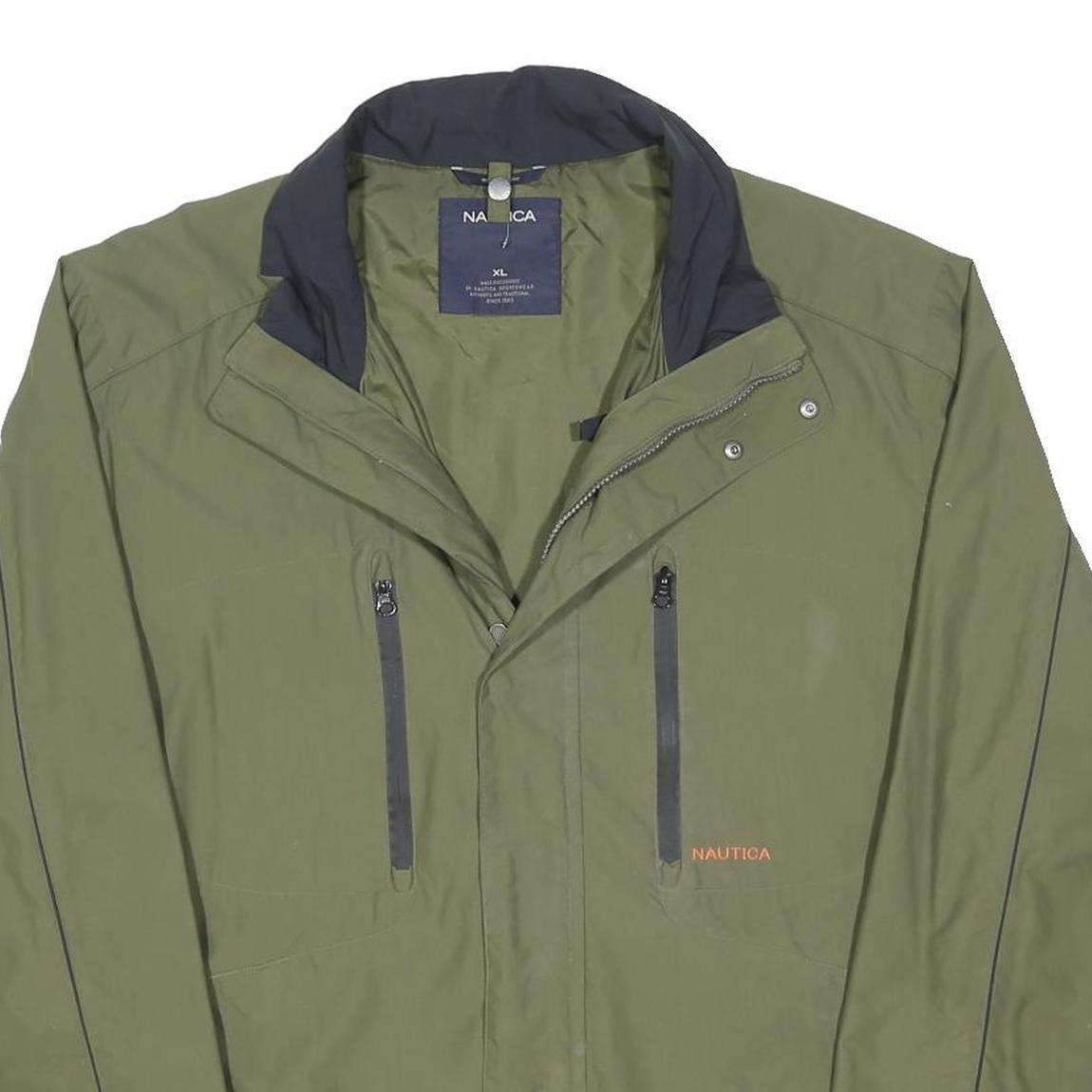 NAUTICA Mens Olive Green Outdoor Jacket L Polyester Blend Zip Plain Lightweight