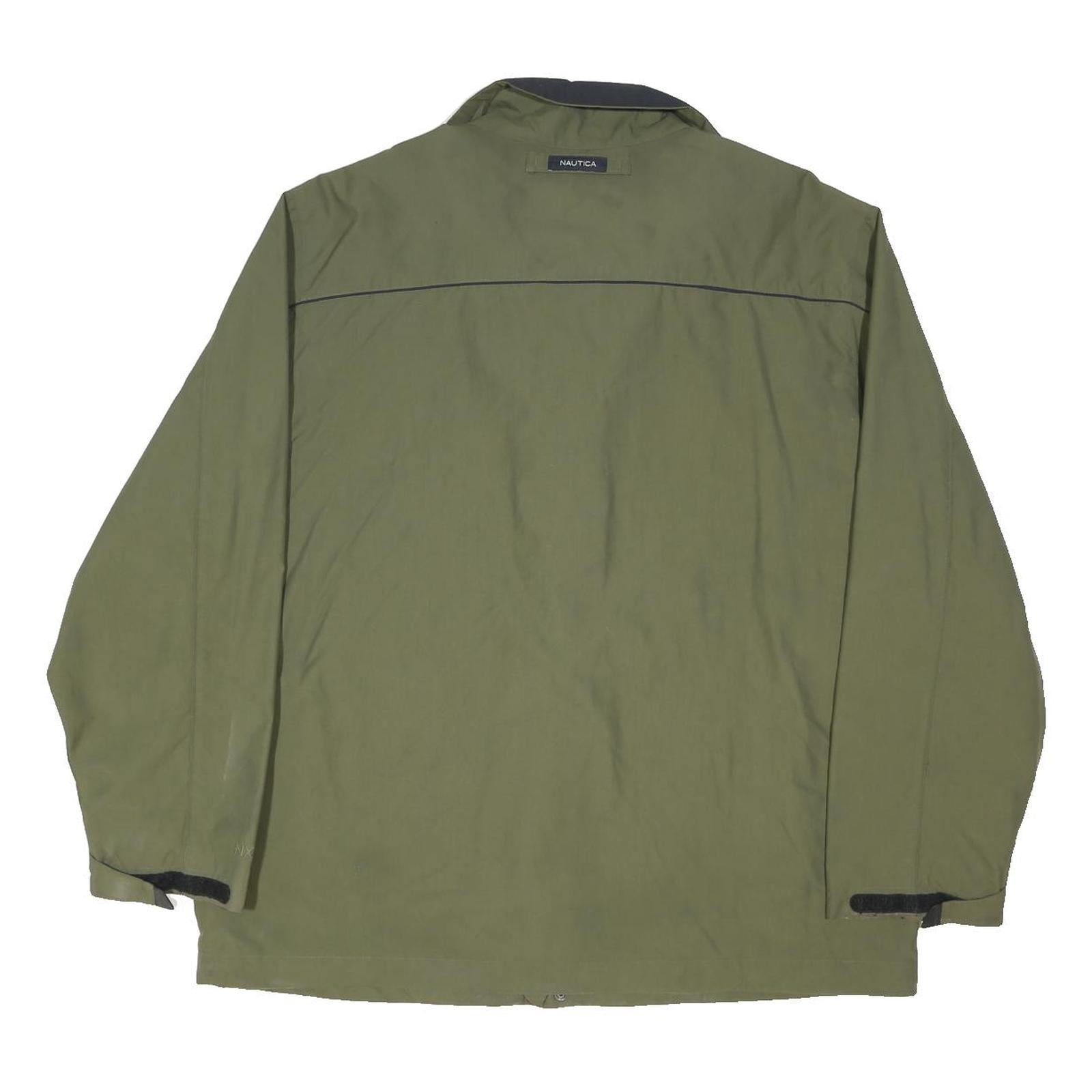 NAUTICA Mens Olive Green Outdoor Jacket L Polyester Blend Zip Plain Lightweight