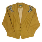 TUNGNAI FASHION Womens Beige Wool Blend Button Jacket L Embroidered Shoulder