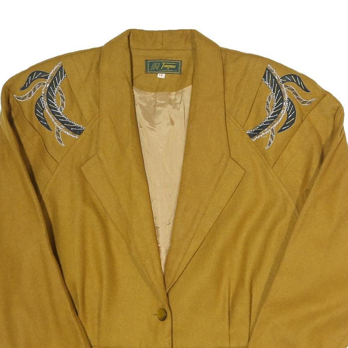 TUNGNAI FASHION Womens Beige Wool Blend Button Jacket L Embroidered Shoulder