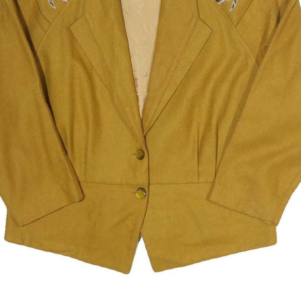 TUNGNAI FASHION Womens Beige Wool Blend Button Jacket L Embroidered Shoulder