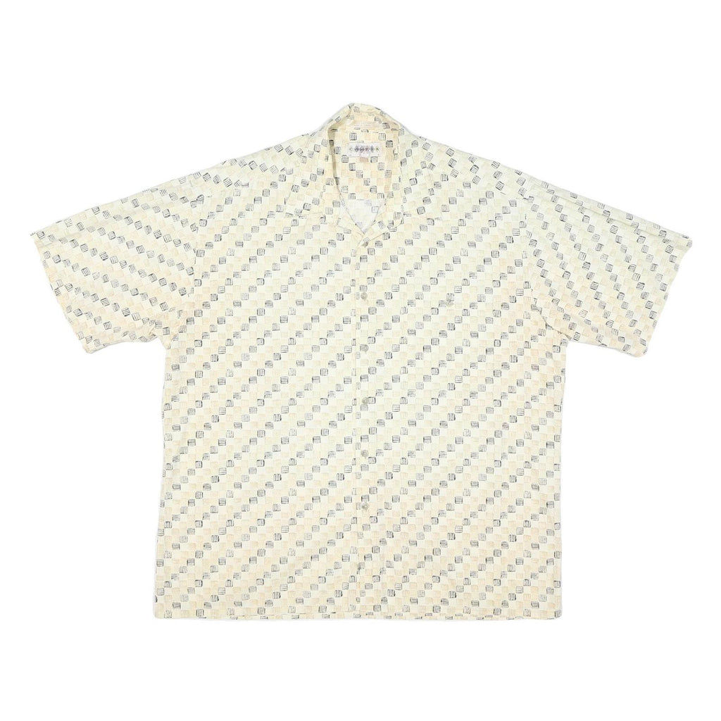 CAMPIA Mens Cream Geometric Pattern Short Sleeve Shirt XL Casual Summer Cotton