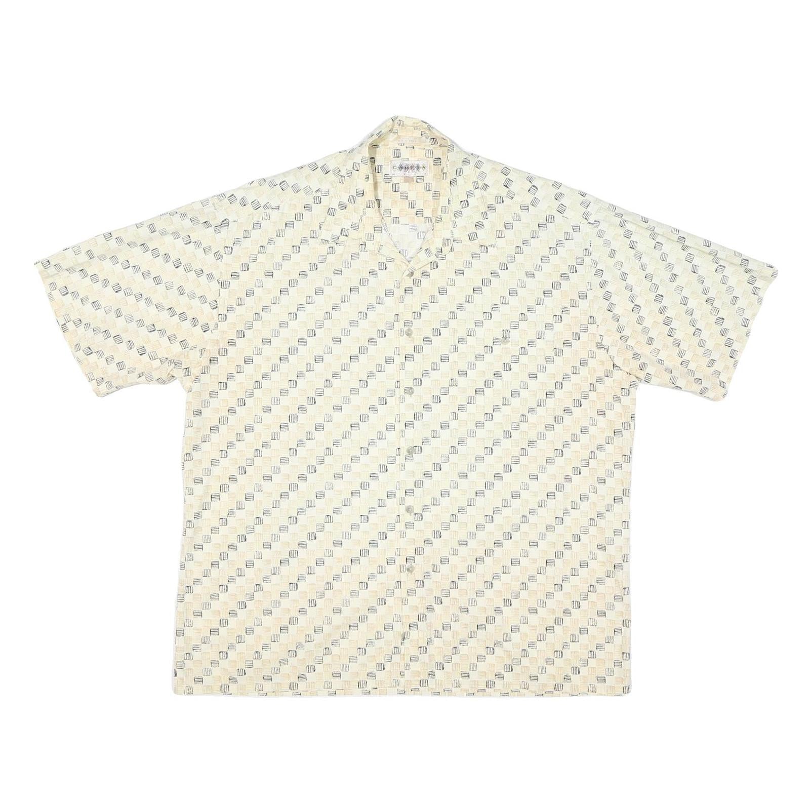 CAMPIA Mens Cream Geometric Pattern Short Sleeve Shirt XL Casual Summer Cotton