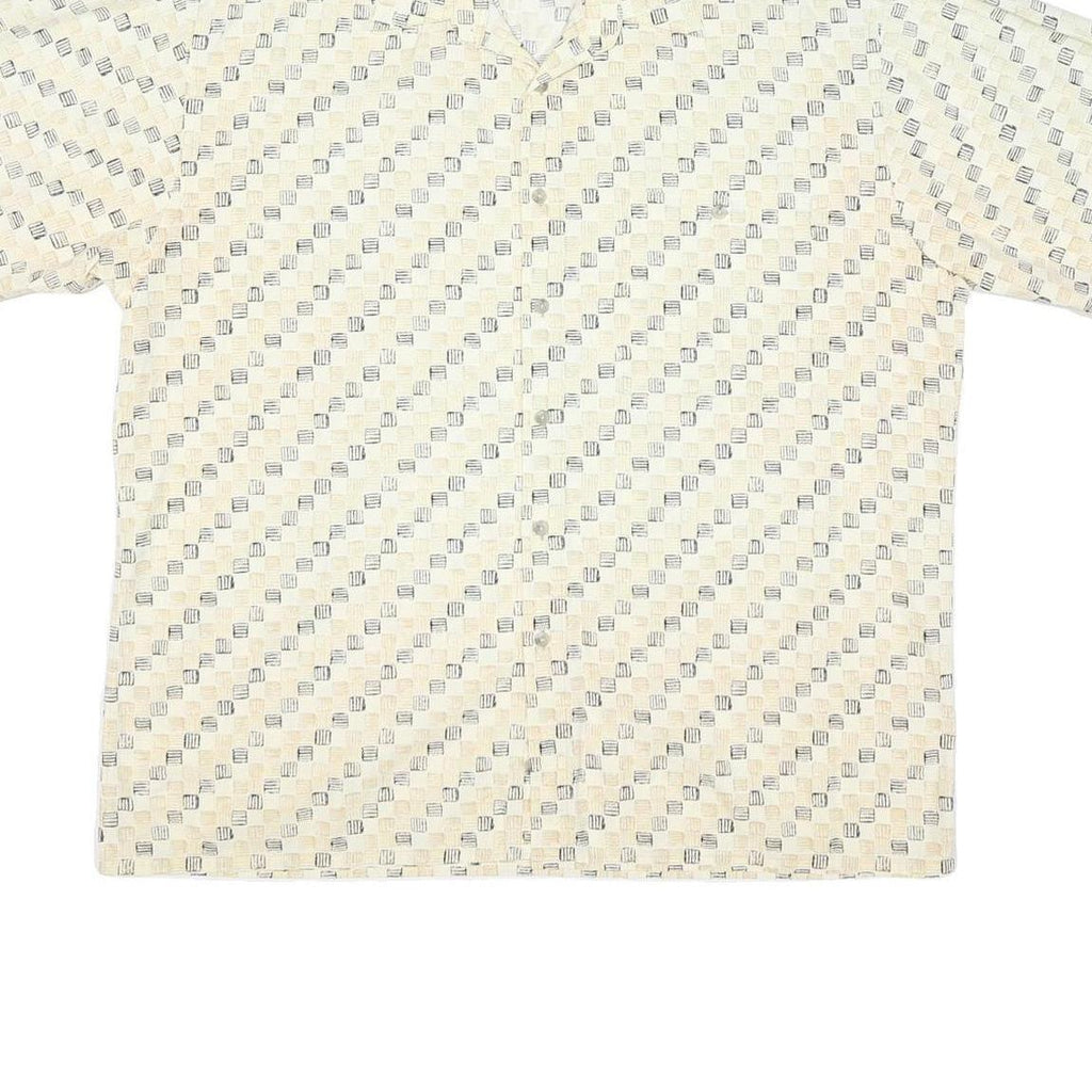 CAMPIA Mens Cream Geometric Pattern Short Sleeve Shirt XL Casual Summer Cotton