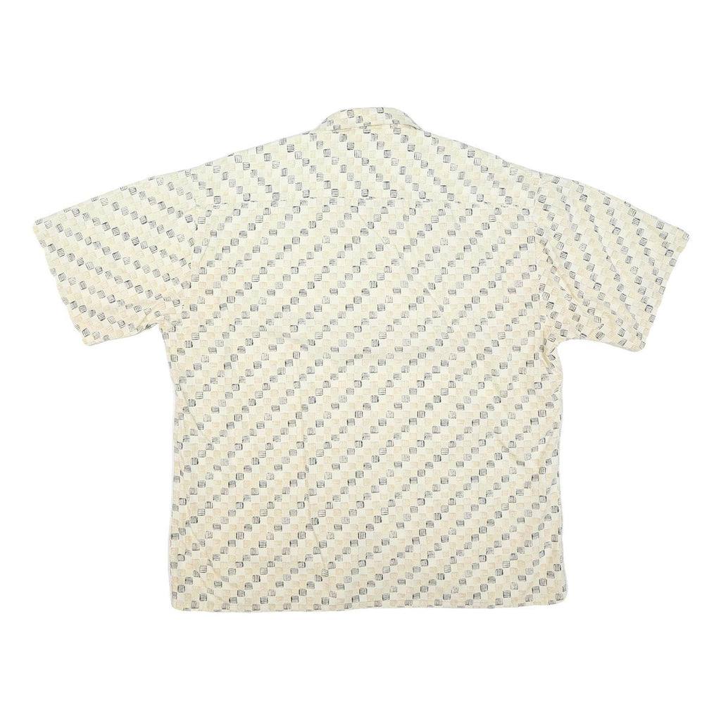 CAMPIA Mens Cream Geometric Pattern Short Sleeve Shirt XL Casual Summer Cotton