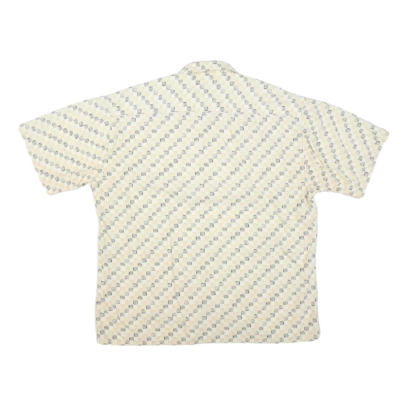 CAMPIA Mens Cream Geometric Pattern Short Sleeve Shirt XL Casual Summer Cotton