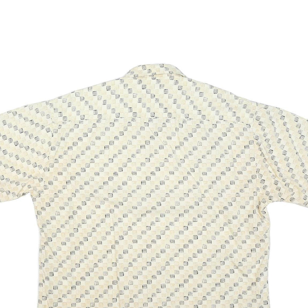 CAMPIA Mens Cream Geometric Pattern Short Sleeve Shirt XL Casual Summer Cotton