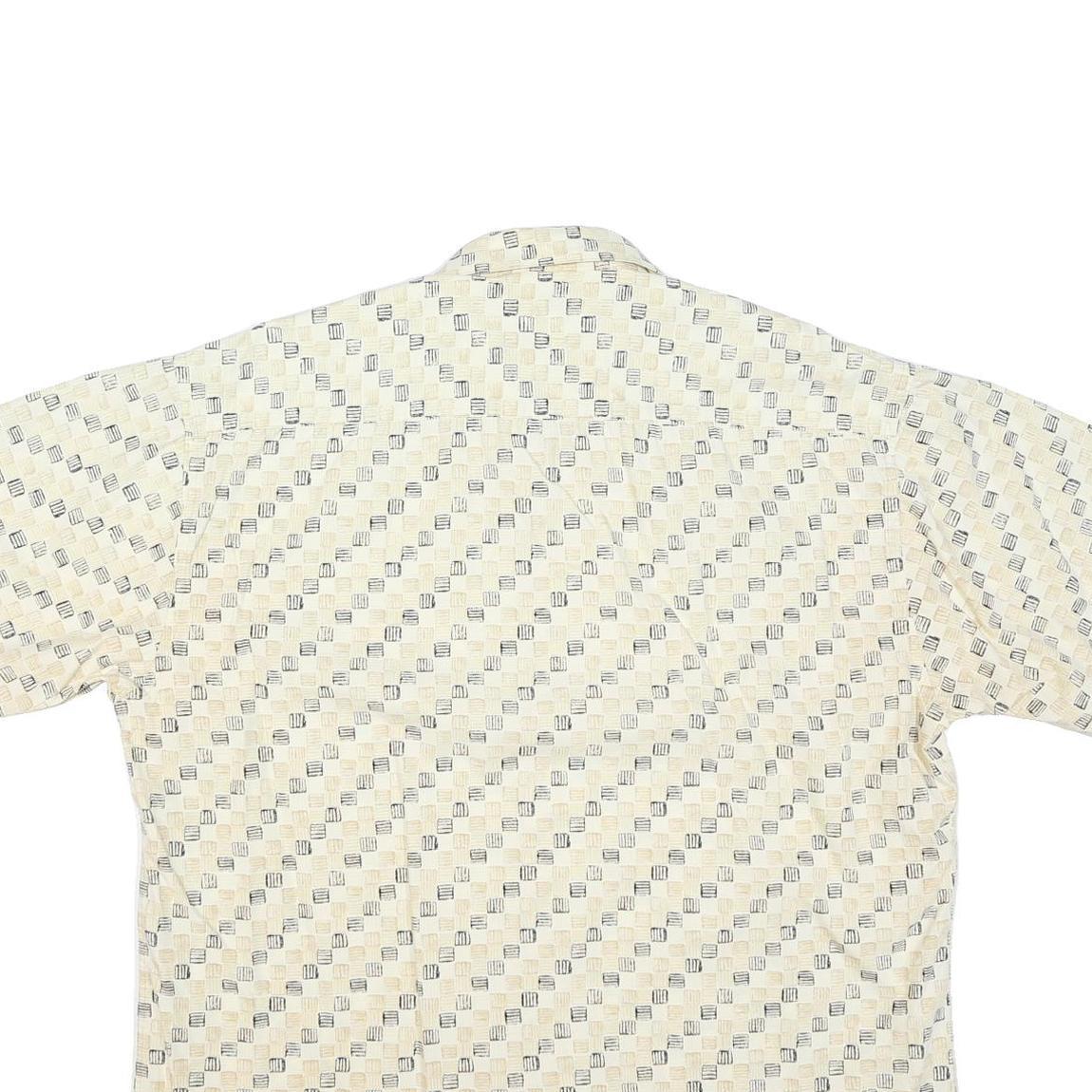 CAMPIA Mens Cream Geometric Pattern Short Sleeve Shirt XL Casual Summer Cotton