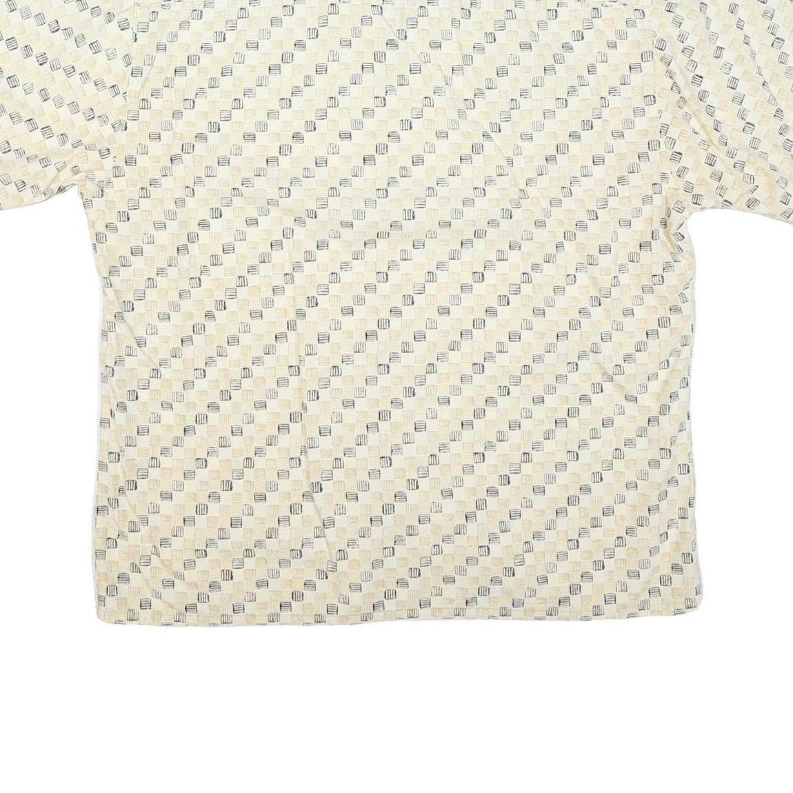 CAMPIA Mens Cream Geometric Pattern Short Sleeve Shirt XL Casual Summer Cotton