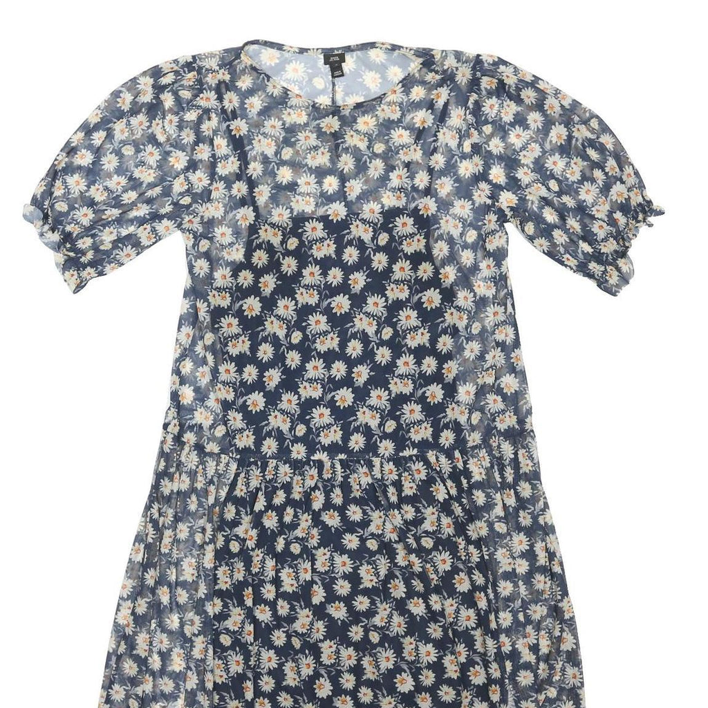 RIVER ISLAND Womens Blue Dress Polyester Blend Floral Short Sleeve Midi UK 14