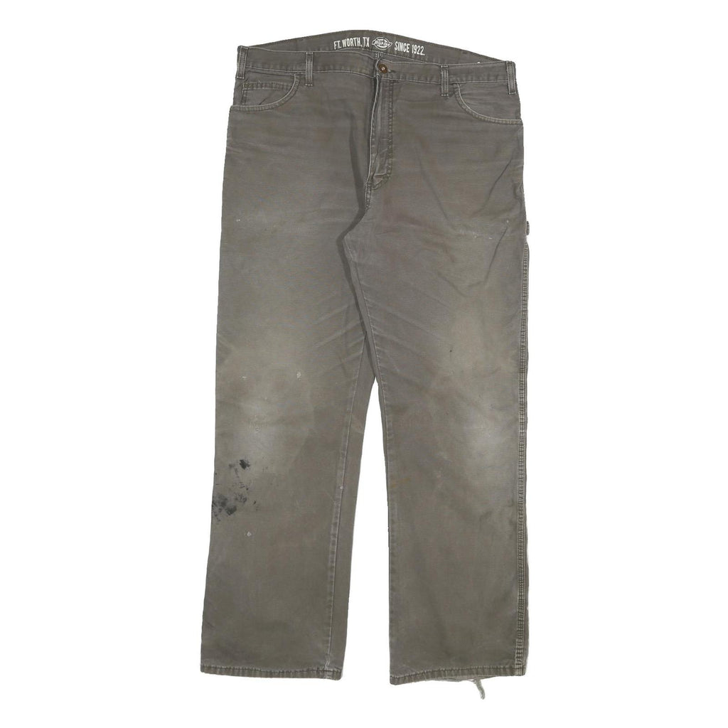 DICKIES Mens Cotton Blend Grey Regular Straight Trousers W38 L32 Workwear Zip