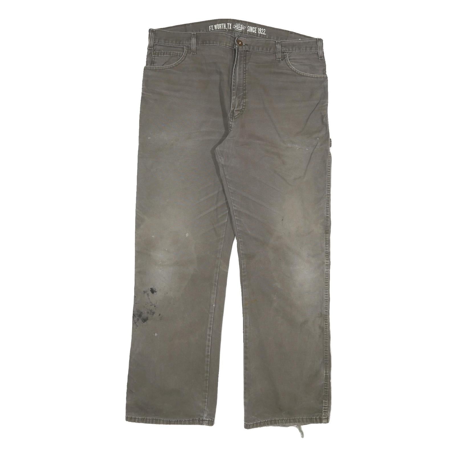 DICKIES Mens Cotton Blend Grey Regular Straight Trousers W38 L32 Workwear Zip