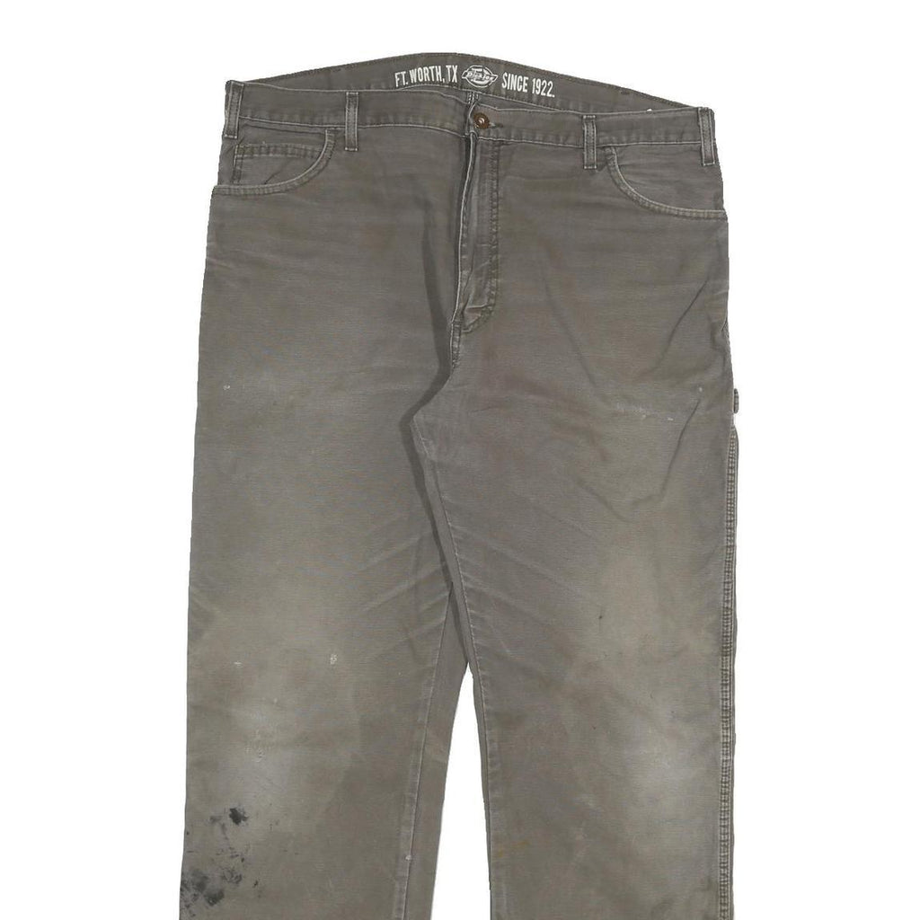 DICKIES Mens Cotton Blend Grey Regular Straight Trousers W38 L32 Workwear Zip
