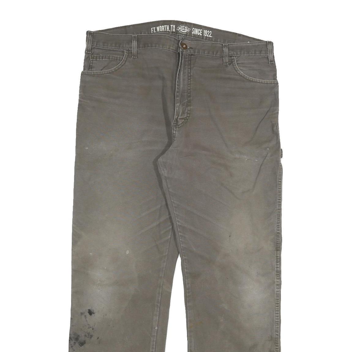 DICKIES Mens Cotton Blend Grey Regular Straight Trousers W38 L32 Workwear Zip