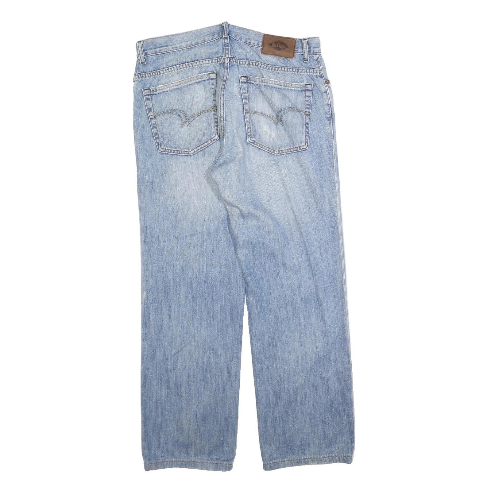 LEE COOPER Mens Regular Fit Blue Denim Light Wash Jeans W34 L29 Zip Closure