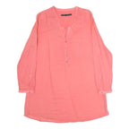 ZARA Womens Coral Pink Basic Long Sleeve V-Neck Plain Top L Lightweight