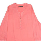 ZARA Womens Coral Pink Basic Long Sleeve V-Neck Plain Top L Lightweight