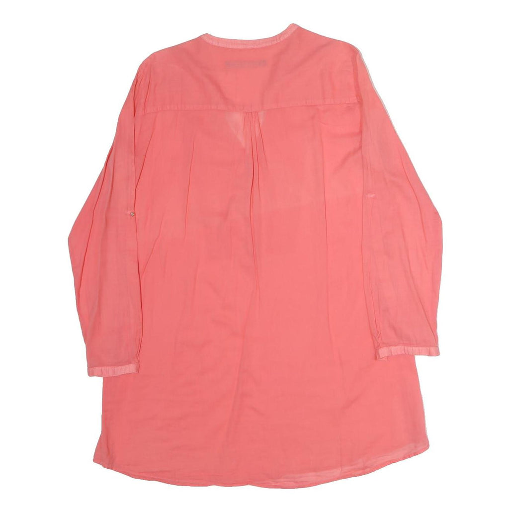 ZARA Womens Coral Pink Basic Long Sleeve V-Neck Plain Top L Lightweight