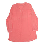 ZARA Womens Coral Pink Basic Long Sleeve V-Neck Plain Top L Lightweight