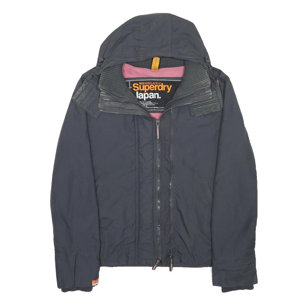 SUPERDRY Womens Navy Blue Softshell Jacket L Polyester Zip Hooded Casual
