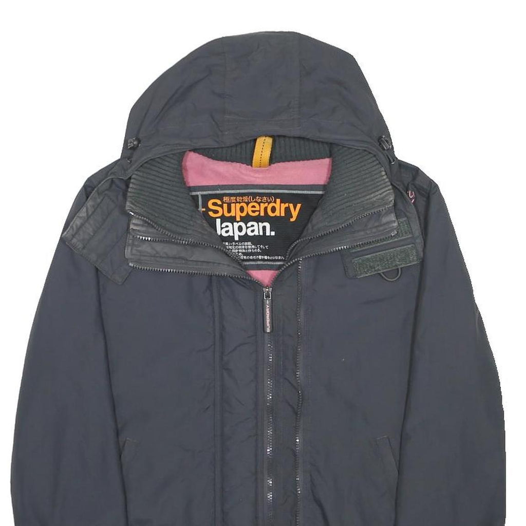 SUPERDRY Womens Navy Blue Softshell Jacket L Polyester Zip Hooded Casual