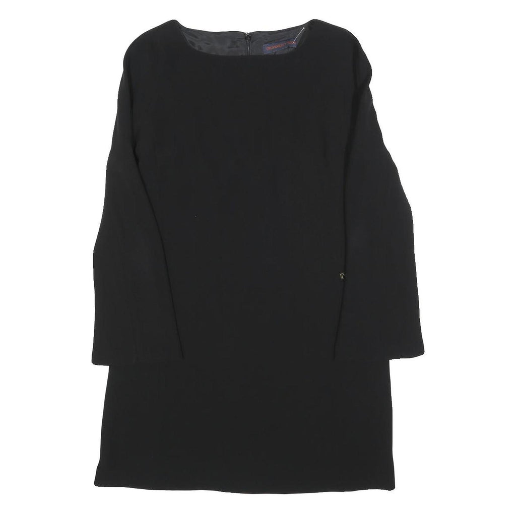 TRUSSARDI Womens Black Shift Dress Polyester Blend Long Sleeve M Elegant