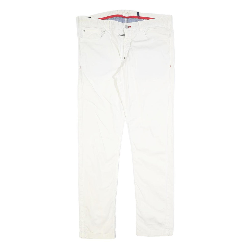 WOOLRICH Womens Slim White Cotton Blend Zip Trousers W34 L30 Stylish Casual