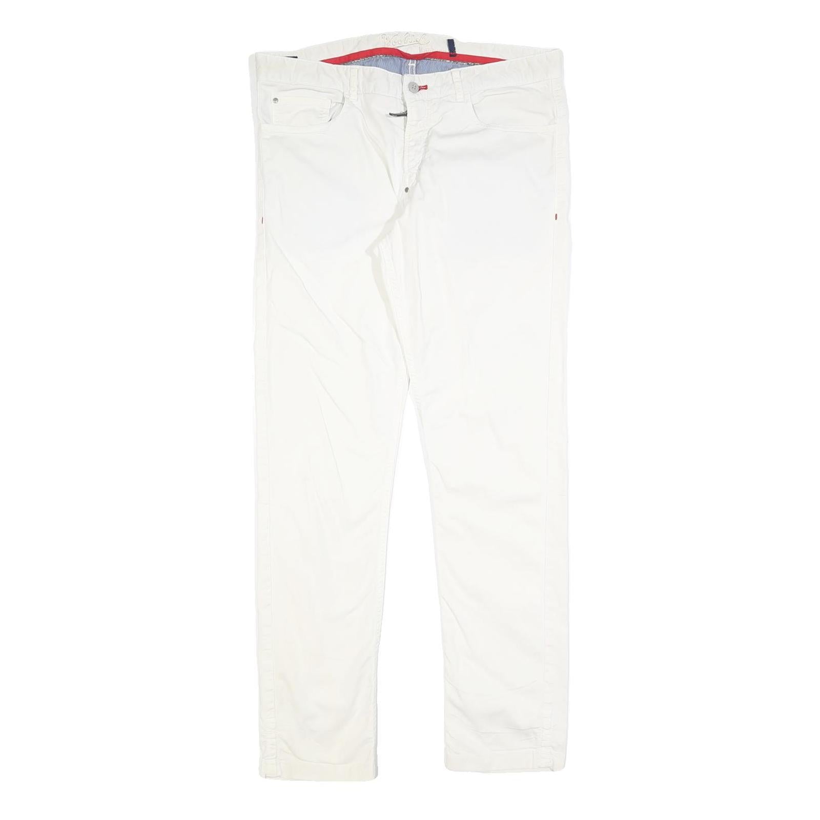 WOOLRICH Womens Slim White Cotton Blend Zip Trousers W34 L30 Stylish Casual