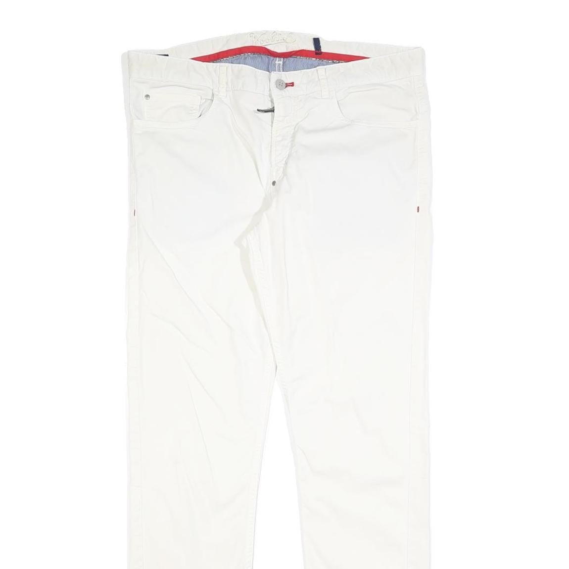 WOOLRICH Womens Slim White Cotton Blend Zip Trousers W34 L30 Stylish Casual