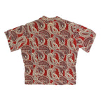 Womens Red Paisley Printed Button Shirt Short Sleeve V-Neck L Polyester Blend