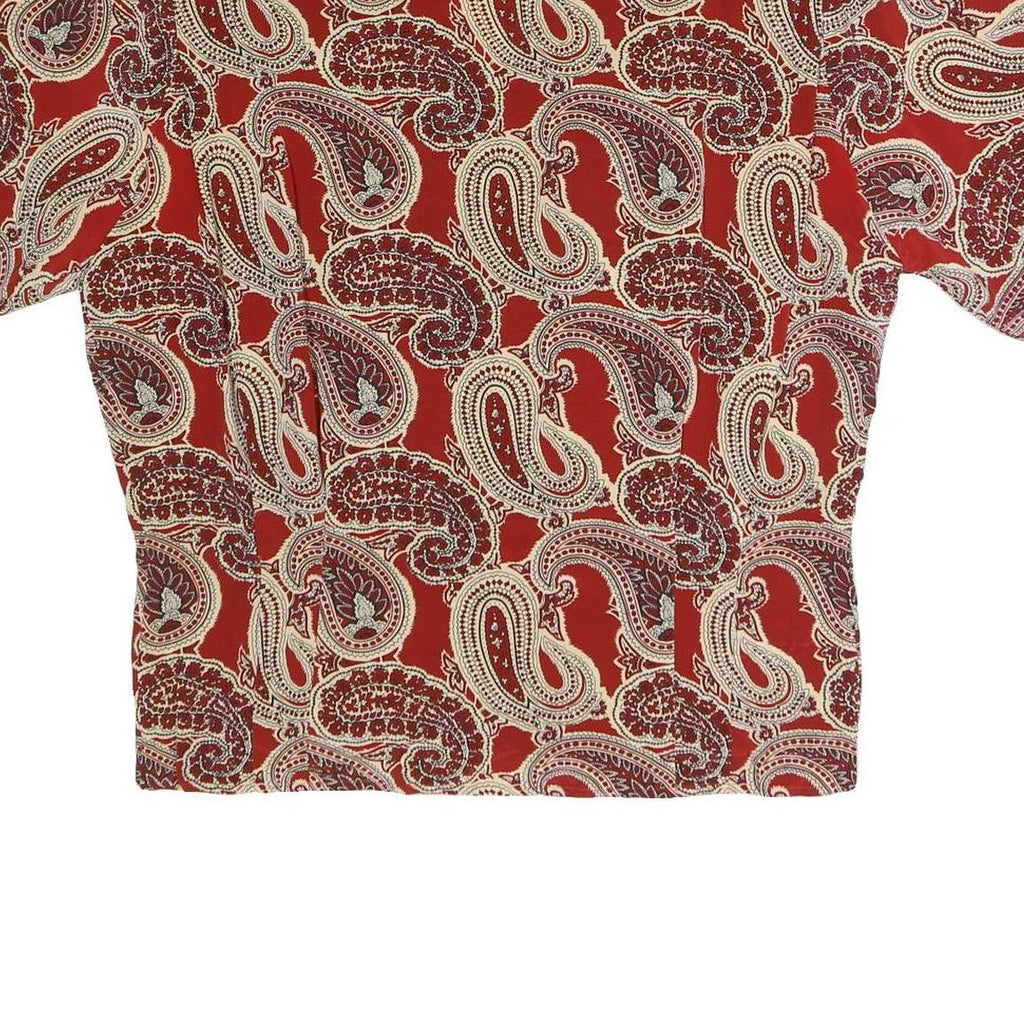 Womens Red Paisley Printed Button Shirt Short Sleeve V-Neck L Polyester Blend
